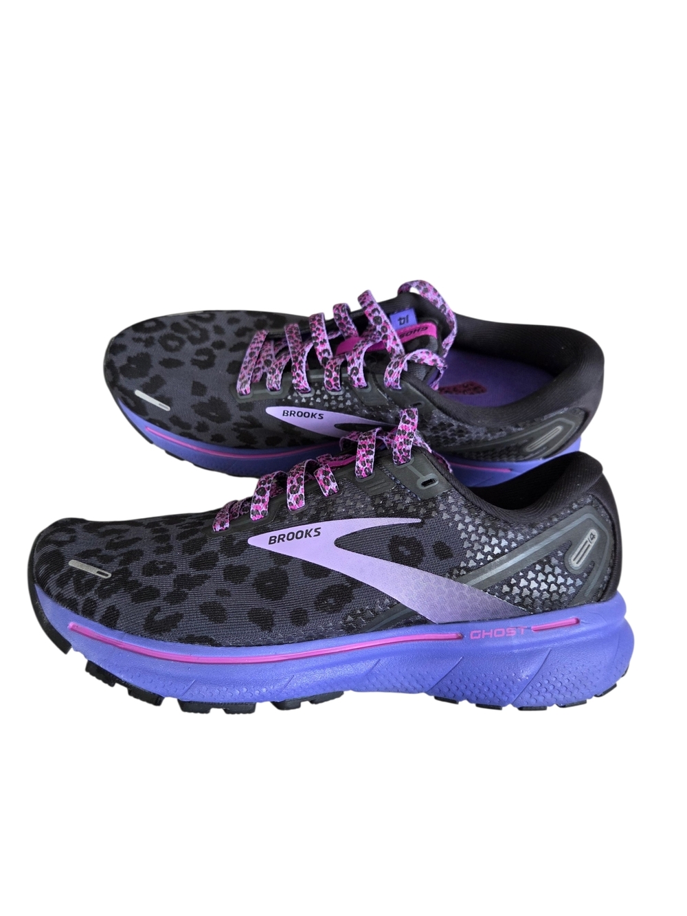 Brooks Ghost 14 Women's Running Shoes Black Leopard Cheetah and Purple 8 - Picture 2 of 11